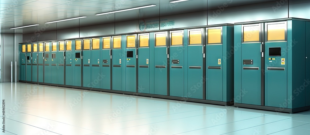 Obraz premium Automated locker storage for tourists belongings and package delivery available for short term use copy space image