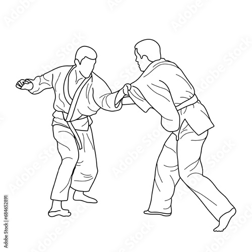 Sketch judoist, judoka athlete duel, fight, judo, sport figure silhouette outline © Mar