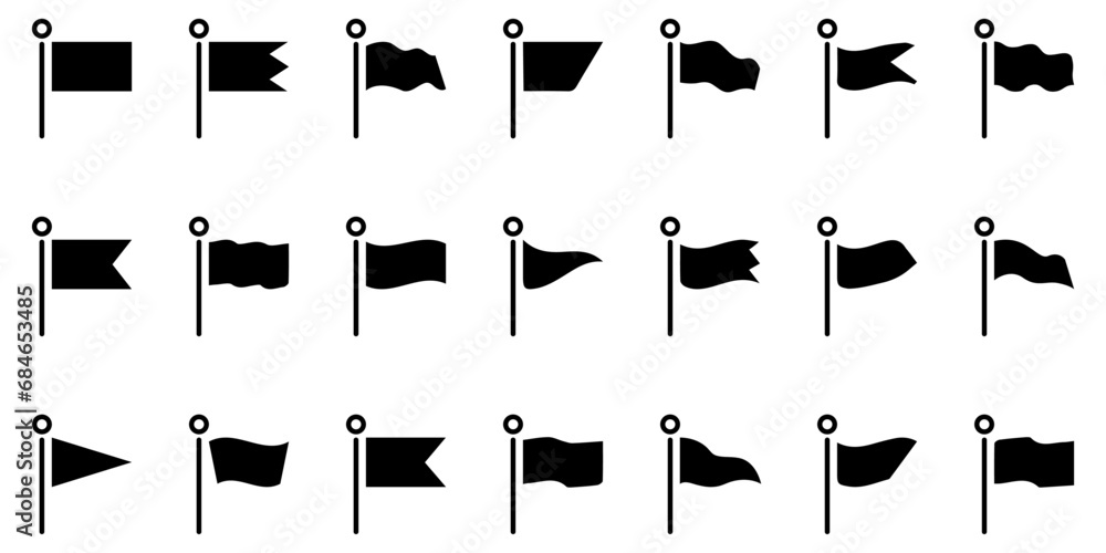Different black flag icon collection. Set of black pin flag icons. Flag