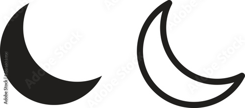 Moon icon set in two styles isolated on white background