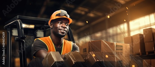 African worker handling log...