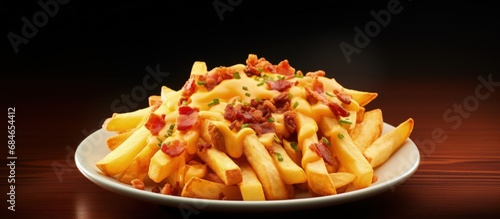 Cheesy bacon fries on a pla...