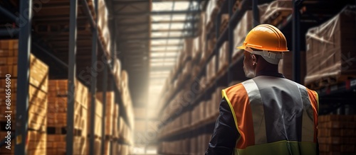 African worker handling log...