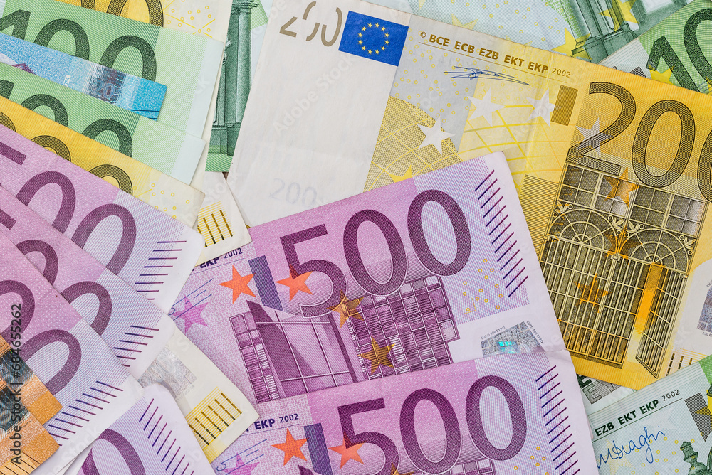 different Euro money banknotes, currency of the european union different Euro money banknotes, currency of the european union