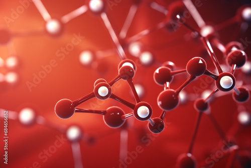 illustration of molecules on red background. Created with Generative AI