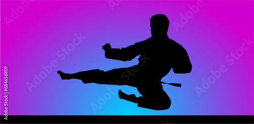 silueta, vector, deporte, negro, ilustración, gente, karate