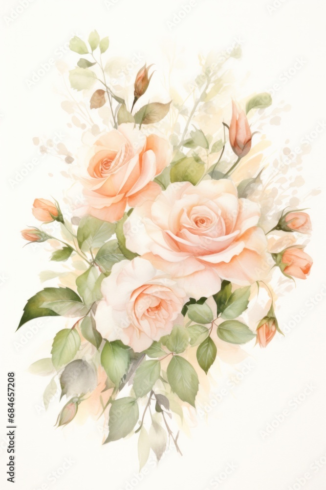 Romantic wedding invitation showcasing a watercolor arrangement of antique roses with copy space Romantic wedding invitation showcasing a watercolor arrangement of antique roses with copy space