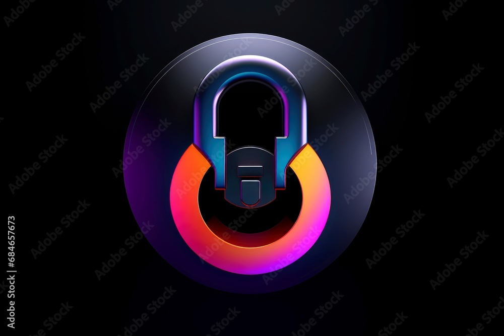 Abstract colorful neon padlock on black background Abstract colorful neon padlock on black background