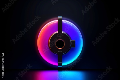 Abstract colorful neon padlock on black background