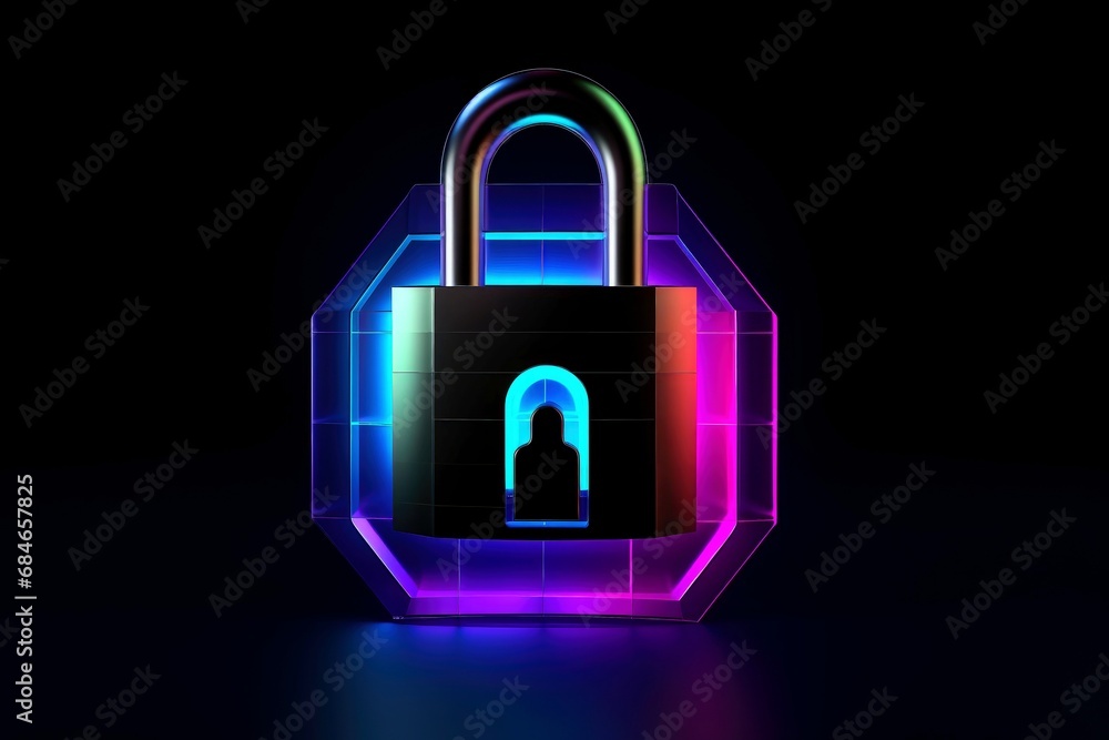 Abstract colorful neon padlock on black background Abstract colorful neon padlock on black background