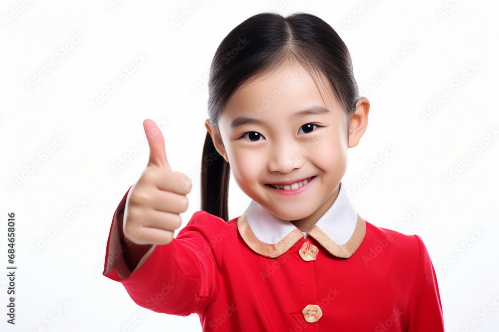 asian child girl thumbs up on white background asian child girl thumbs up on white background