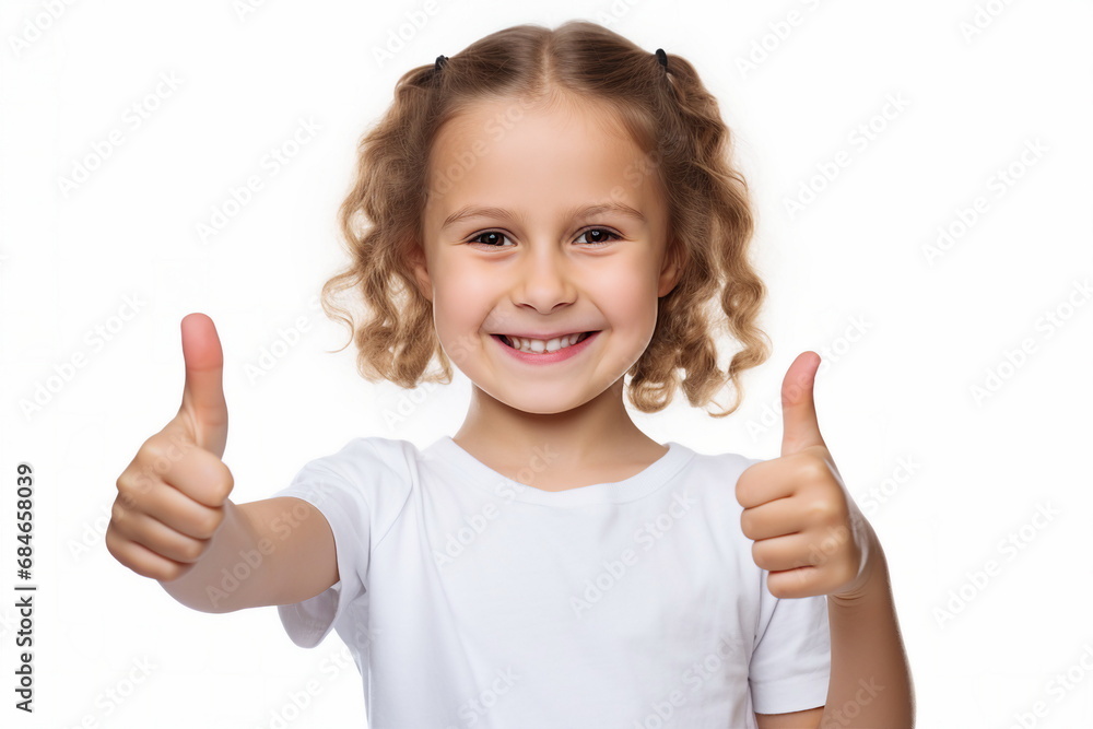 child girl thumbs up on white background child girl thumbs up on white background