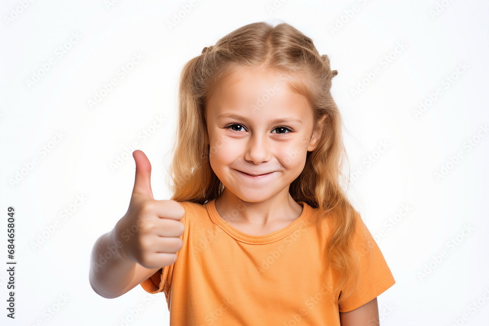 child girl thumbs up on white background child girl thumbs up on white background