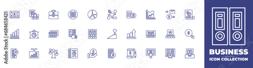 Business line icon collection. Editable stroke. Vector illustration. Containing pie chart, searching, money, analytics, building, coins, bar chart, invoice, briefcase, credit card, scale, area chart. photo