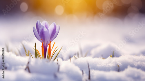 Beautiful Crocus Flower in Snow  © LadyAI