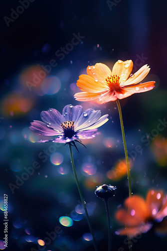 Beautiful Cosmos Flowers at Night