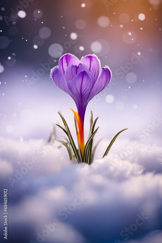 Beautiful Crocus Flower in Snow  © LadyAI