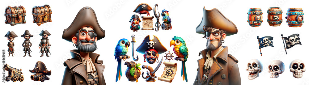 Fototapeta premium Pirate cartoon 3D set