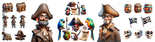 Pirate cartoon 3D set