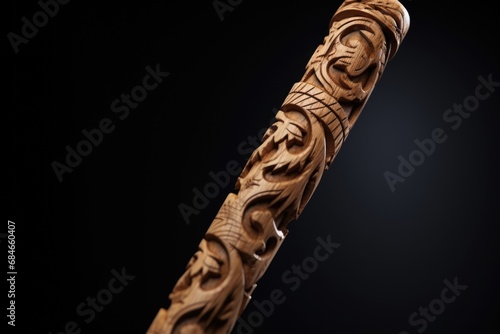 Close-Up Wooden Stick with Carvings