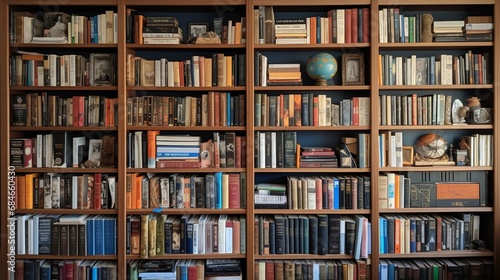 A well-stocked bookshelf with a variety of books for different interests.