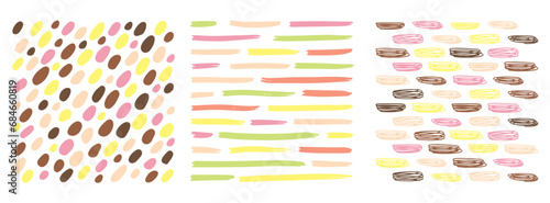 Small dash pattern Dotted lines texture. Candi chocolate color vector hatching doodle organic shapes. Short line dashes Brush hand drawn random strokes Fashion simple retro print design Illustration