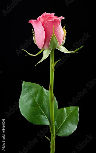 Single pink rose isolated on a black background  Beautiful pink rose isolated.