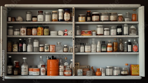 A well-stocked medicine cabinet with essential healthcare items.