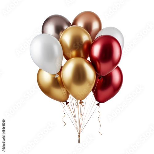 white brown red and gold balloons isolated on transparent background cutout