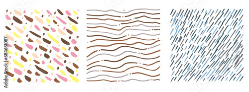 Small dash pattern Dotted lines texture. Candi chocolate color vector hatching doodle organic shapes. Short line dashes Brush hand drawn random strokes Fashion simple retro print design Illustration