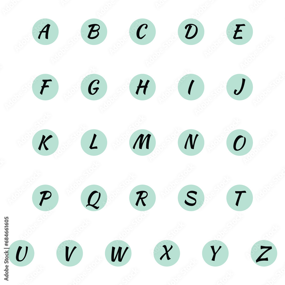 The alphabet from A-Z is in a gentle blue circle
