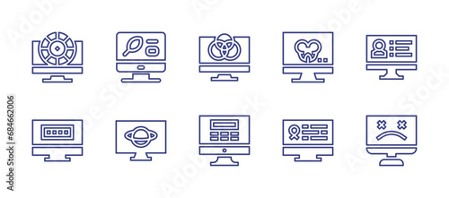 Computer screen line icon set. Editable stroke. Vector illustration. Containing monitoring, profile, lcd, error, color, ekg monitor, password, ngo, rgb, online.