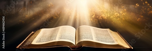 Open Bible Bathed in Sunlight. Sacred Illumination