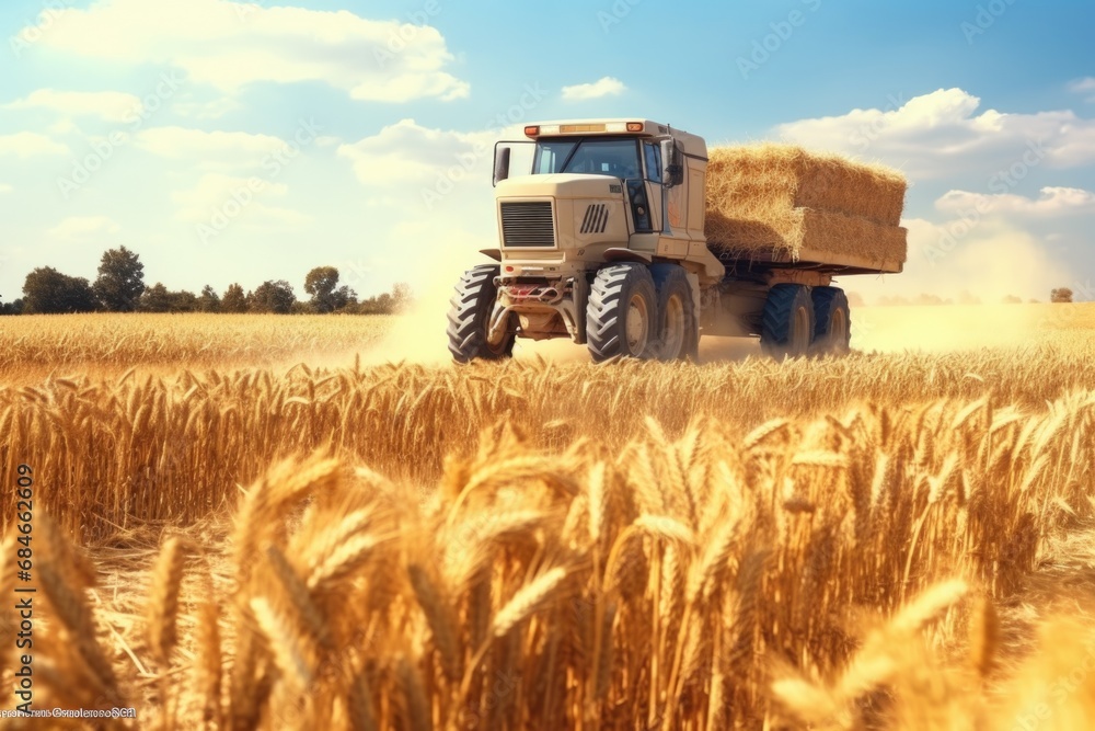 Fototapeta premium Tractor Driving Through Wheat Field
