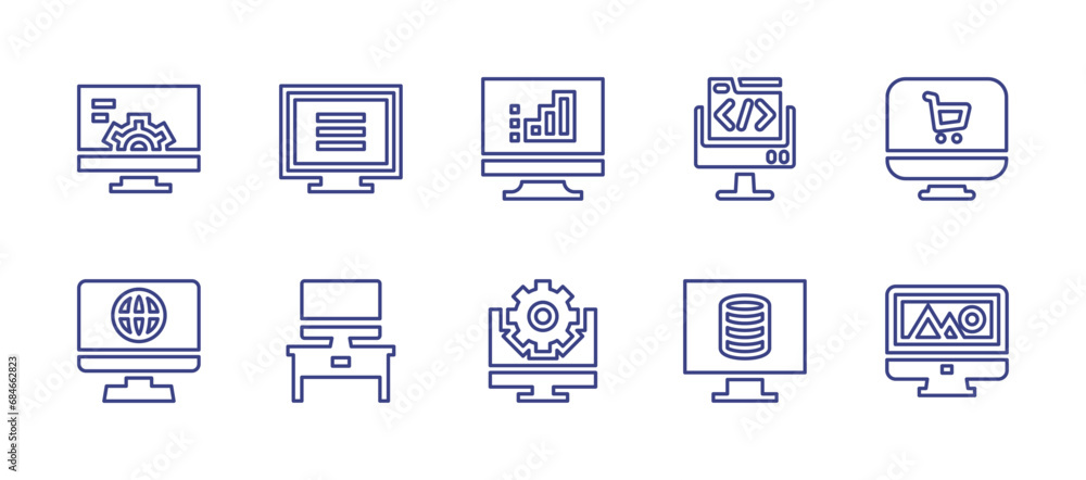 Computer screen line icon set. Editable stroke. Vector illustration. Containing screen, computer.