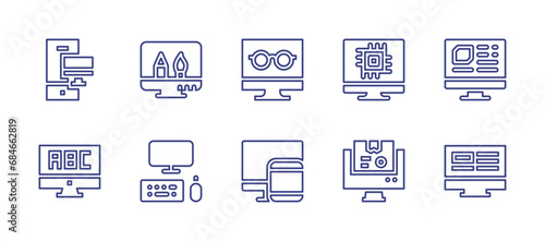 Computer screen line icon set. Editable stroke. Vector illustration. Containing graphic design, monitor, computer.