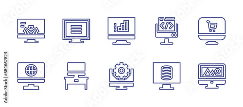 Computer screen line icon set. Editable stroke. Vector illustration. Containing screen, computer.