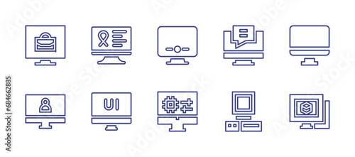 Computer screen line icon set. Editable stroke. Vector illustration. Containing computer, ui design, 3d modeling.
