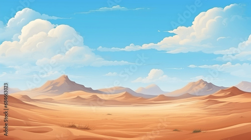 A dry desert surrounded by sand dunes with a clear sky. 