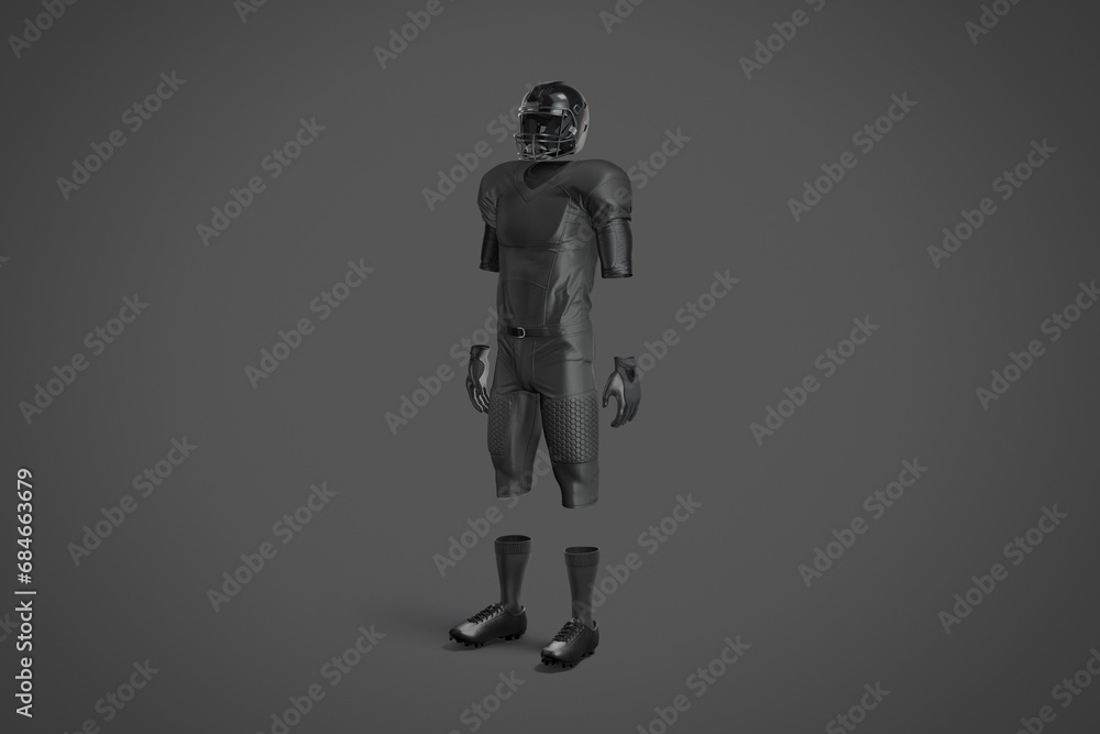 Blank black american football uniform mockup, side view, Blank black american football uniform mockup, side view,