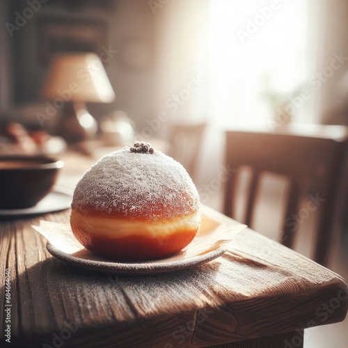  hanukkah donutsand traditional spinning dreidel on a wooden board close up photo