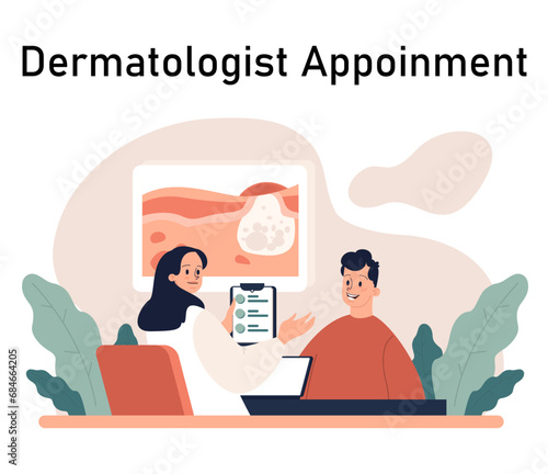 Acne treatment. Dermatology and cosmetology diagnosis and care. Healthy facial skin tips. Blackheads and pimples treatment process. Flat vector illustration