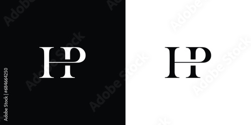 Abstract Letter HP or PH Minimal elegant Monogram in black and white color