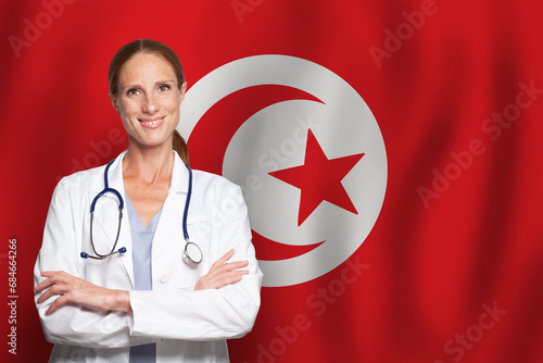 Tunisia general practitioner doctor gp on the flag of Tunisia photo