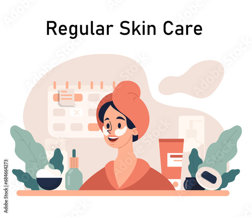 Acne treatment. Dermatology and cosmetology diagnosis and care. Healthy facial skin tips. Blackheads and pimples treatment process. Flat vector illustration