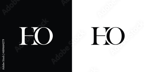 Abstract HO Alphabet Letters Logo monogram in black and white color