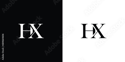 Abstract letter HX Logo Design Linked Vector Template in black and white color