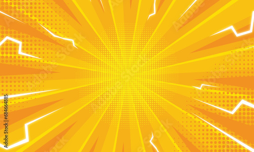 Yellow comic background with rays and lightning