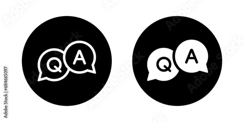 FAQ, questions and answers icon vector in black circle