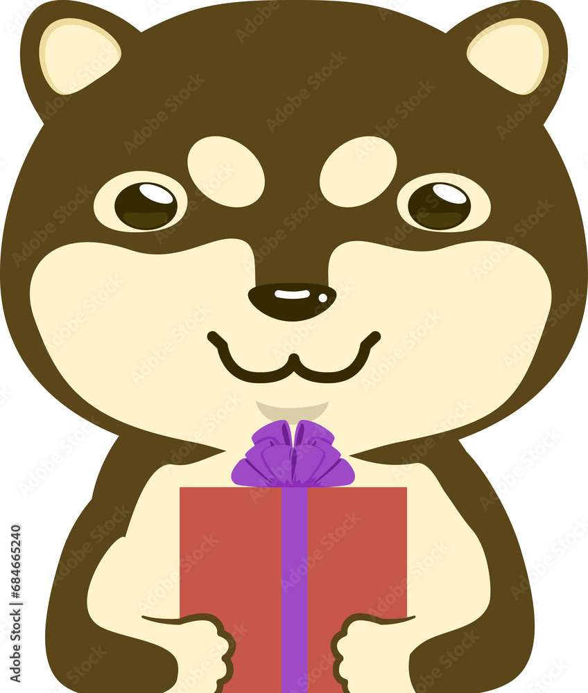 Fototapeta premium Cute dog and red gift box character illustration